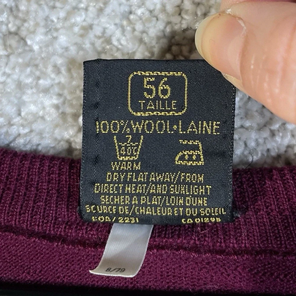 St Michael Sweater Mens 44‎ Burgundy V-Neck Pure Botany Wool Vintage UK Made